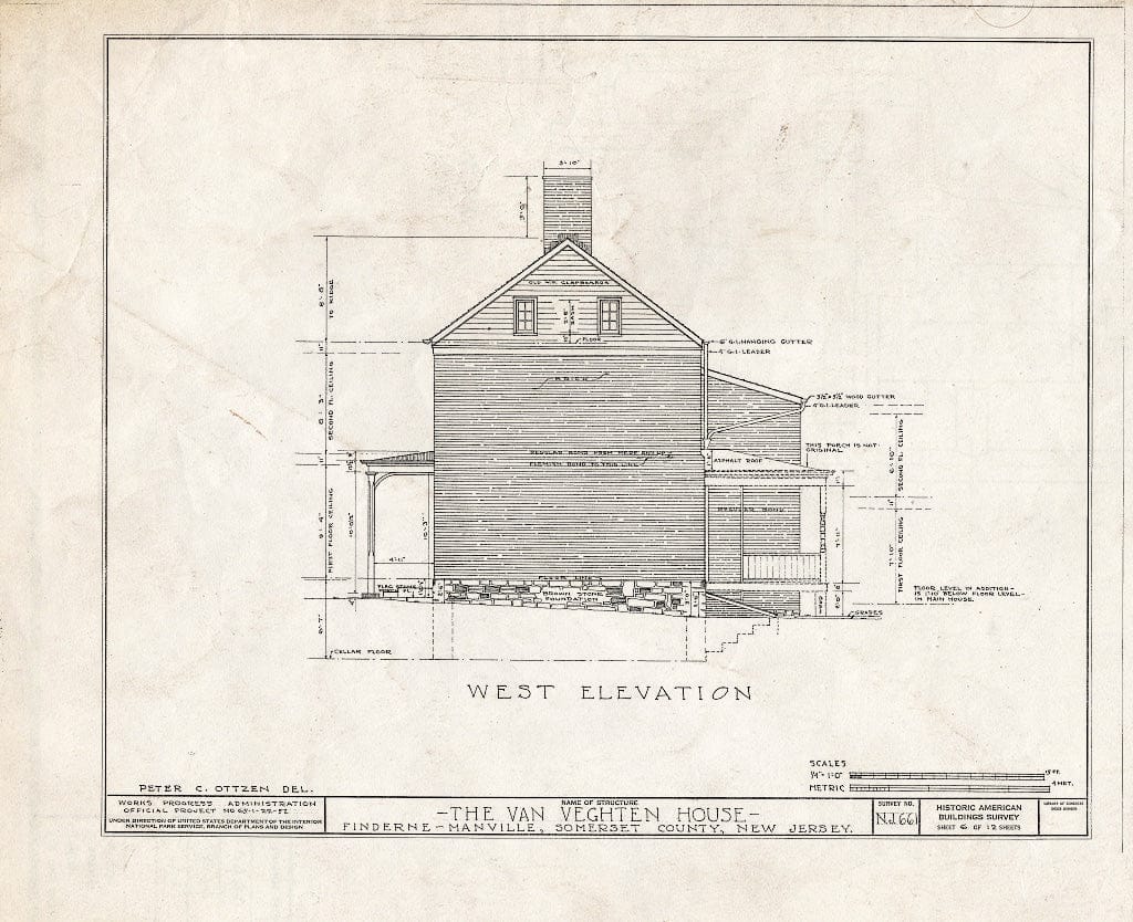 Blueprint HABS NJ,18-FIND.V,1- (Sheet 6 of 12) - Van Veghten House, Finderne, Somerset County, NJ