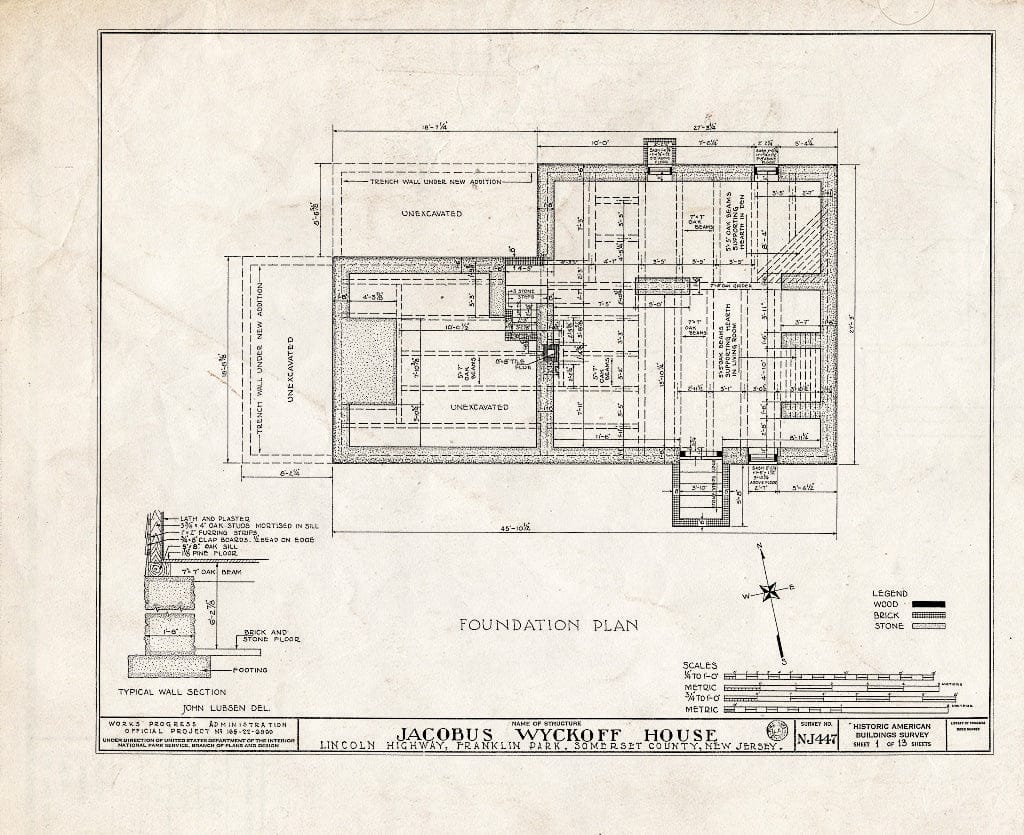 Blueprint HABS NJ,18-,1- (Sheet 1 of 13) - Jacobus Wyckoff House, Lincoln Highway (Countyline Road), Somerset, Somerset County, NJ