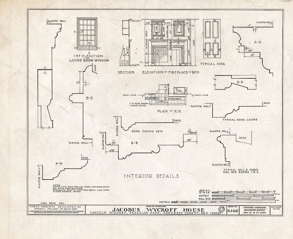 Blueprint HABS NJ,18-,1- (Sheet 10 of 13) - Jacobus Wyckoff House, Lincoln Highway (Countyline Road), Somerset, Somerset County, NJ