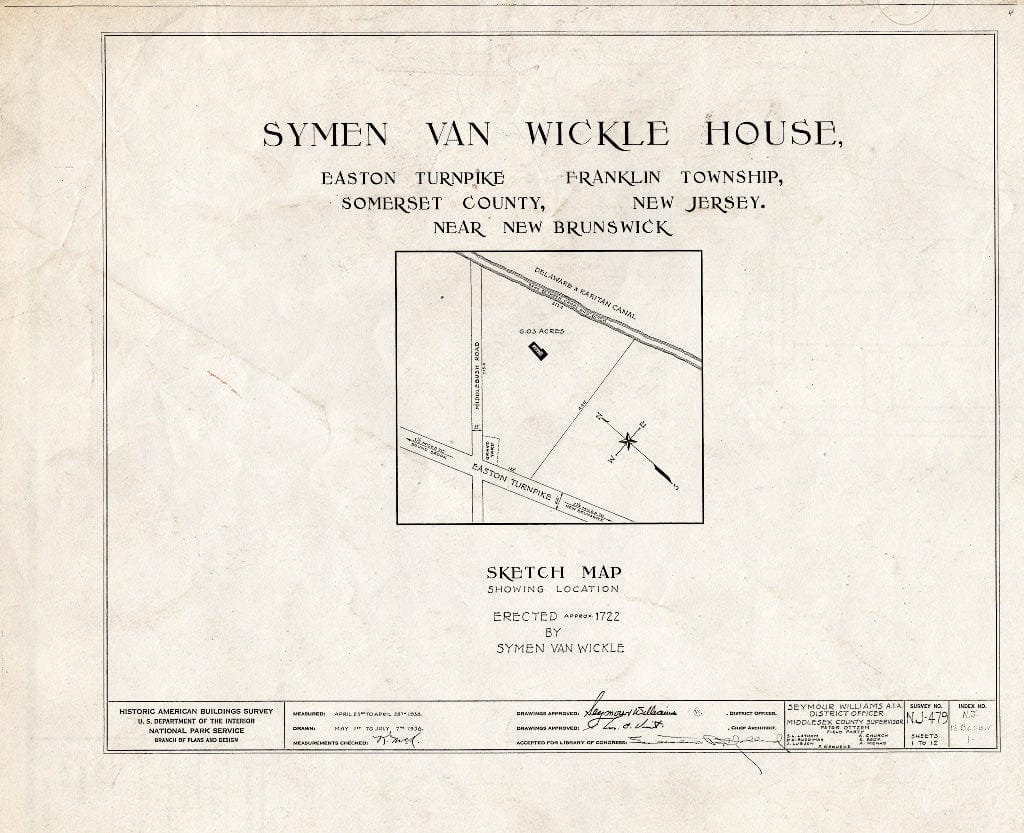 Blueprint HABS NJ,18-BOUB.V,1- (Sheet 0 of 12) - Symen Van Wickle House, Easton Turnpike, New Brunswick, Middlesex County, NJ