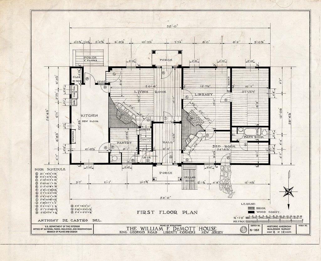Blueprint HABS NJ,18-LIBCO,1- (Sheet 2 of 12) - William F. De Mott House, Valley Road, Liberty Corner, Somerset County, NJ
