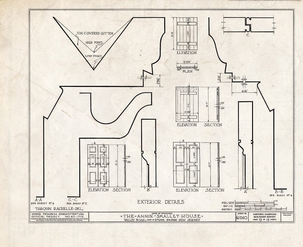 Blueprint HABS NJ,18-LIBCO.V,1- (Sheet 13 of 13) - Annin-Smalley House, Valley Road, Liberty Corner, Somerset County, NJ
