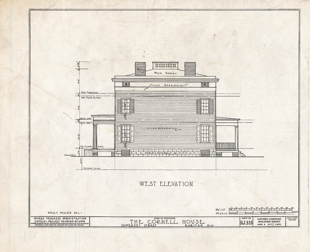 Blueprint HABS NJ,18-RAR,2- (Sheet 8 of 27) - Cornell Homestead, Somerset Street, Raritan, Somerset County, NJ