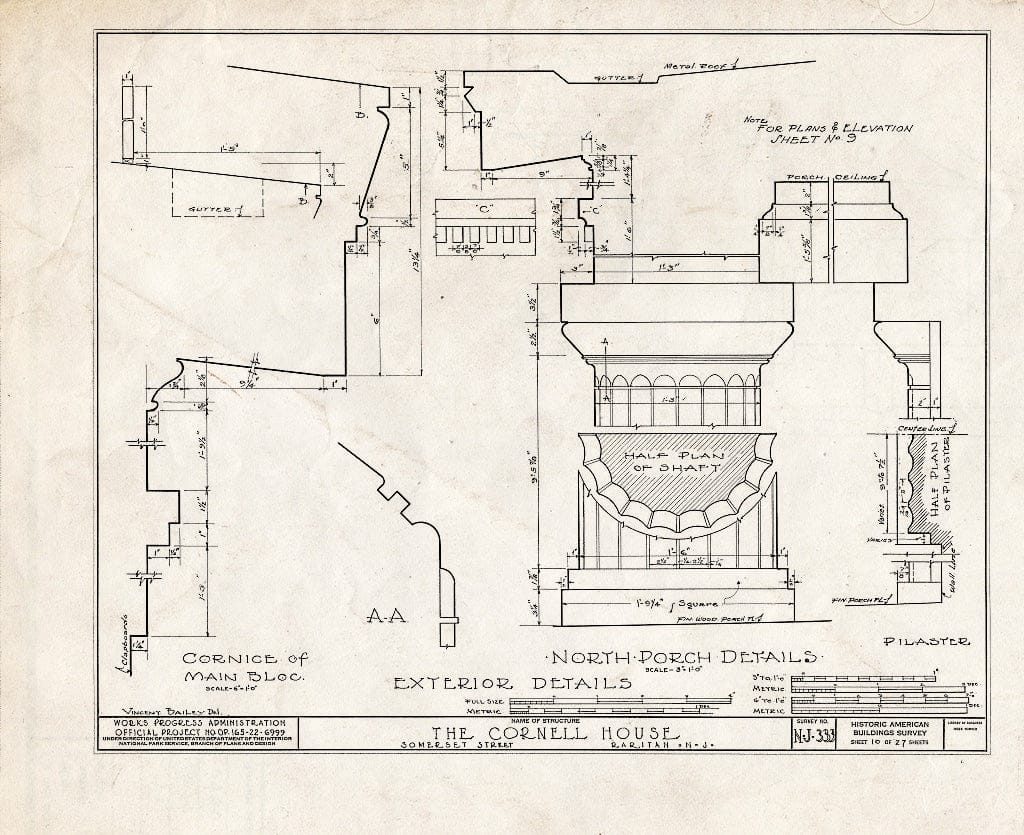 Blueprint HABS NJ,18-RAR,2- (Sheet 10 of 27) - Cornell Homestead, Somerset Street, Raritan, Somerset County, NJ