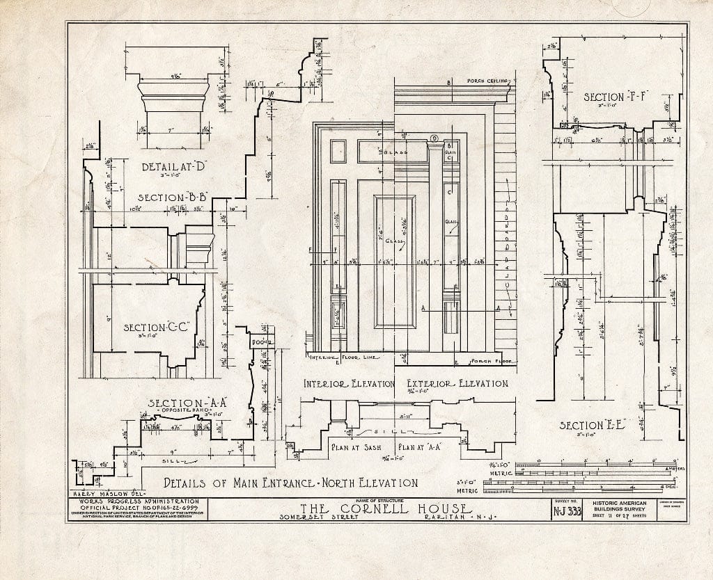 Blueprint HABS NJ,18-RAR,2- (Sheet 11 of 27) - Cornell Homestead, Somerset Street, Raritan, Somerset County, NJ
