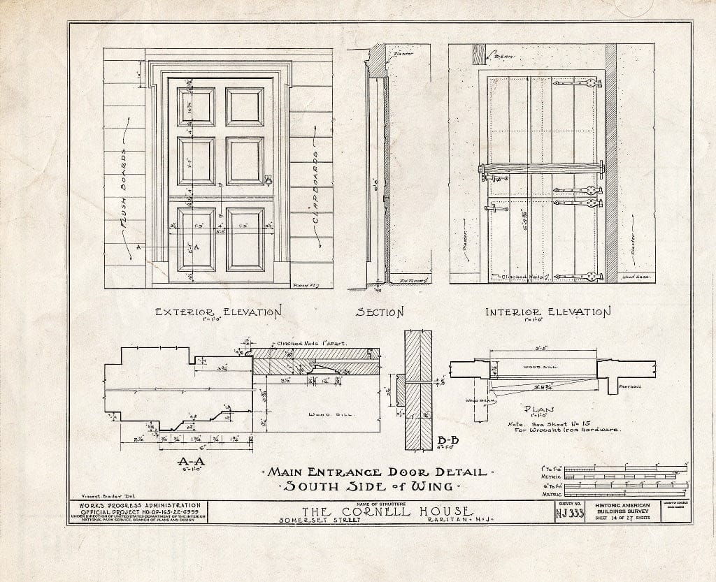 Blueprint HABS NJ,18-RAR,2- (Sheet 14 of 27) - Cornell Homestead, Somerset Street, Raritan, Somerset County, NJ