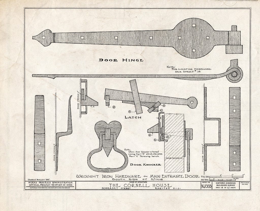 Blueprint HABS NJ,18-RAR,2- (Sheet 15 of 27) - Cornell Homestead, Somerset Street, Raritan, Somerset County, NJ