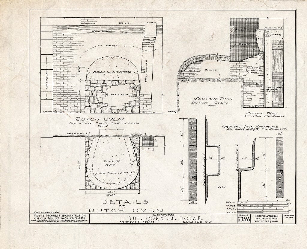 Blueprint HABS NJ,18-RAR,2- (Sheet 20 of 27) - Cornell Homestead, Somerset Street, Raritan, Somerset County, NJ