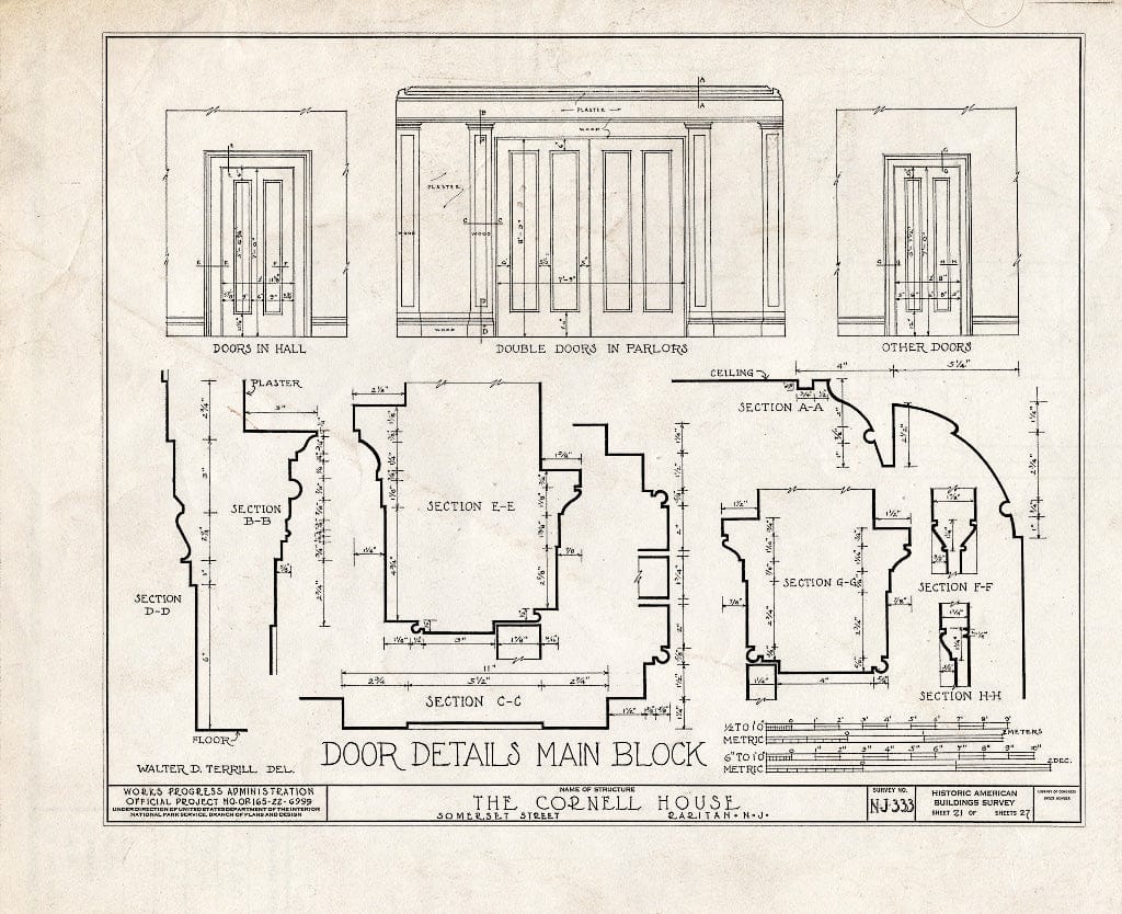 Blueprint HABS NJ,18-RAR,2- (Sheet 21 of 27) - Cornell Homestead, Somerset Street, Raritan, Somerset County, NJ