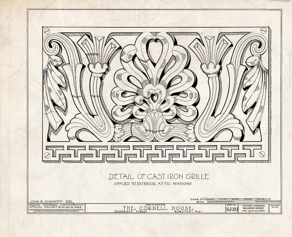 Blueprint HABS NJ,18-RAR,2- (Sheet 27 of 27) - Cornell Homestead, Somerset Street, Raritan, Somerset County, NJ