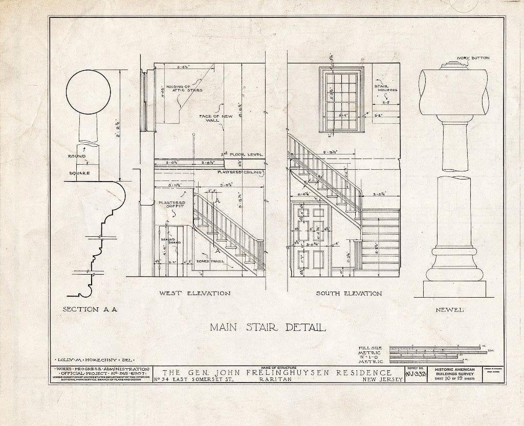 Blueprint HABS NJ,18-RAR,1- (Sheet 10 of 19) - General John Frelinghuysen House, 54 East Somerset Street, Raritan, Somerset County, NJ
