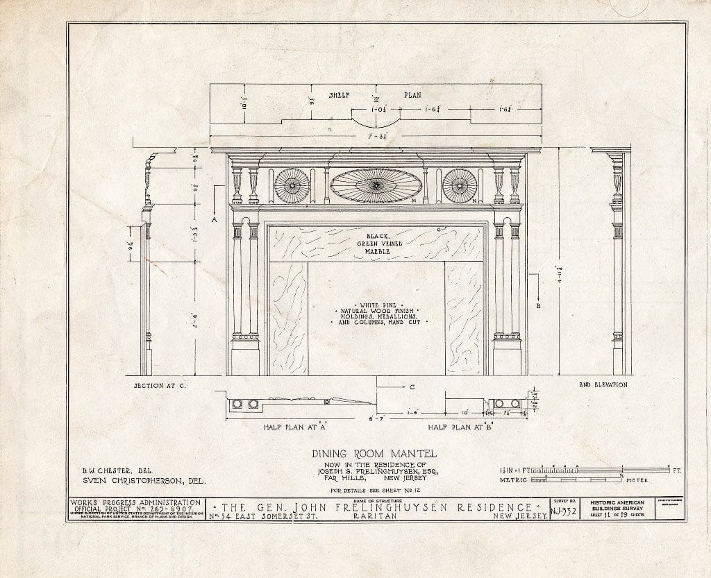 Blueprint HABS NJ,18-RAR,1- (Sheet 11 of 19) - General John Frelinghuysen House, 54 East Somerset Street, Raritan, Somerset County, NJ