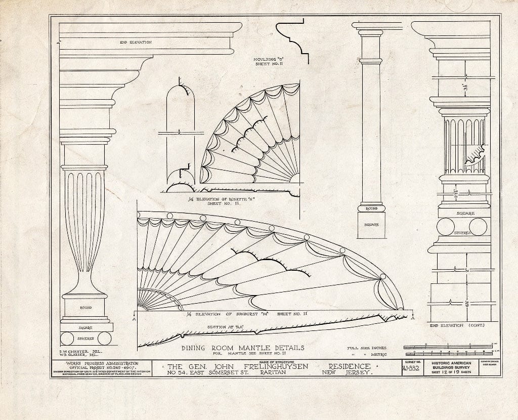 Blueprint HABS NJ,18-RAR,1- (Sheet 12 of 19) - General John Frelinghuysen House, 54 East Somerset Street, Raritan, Somerset County, NJ
