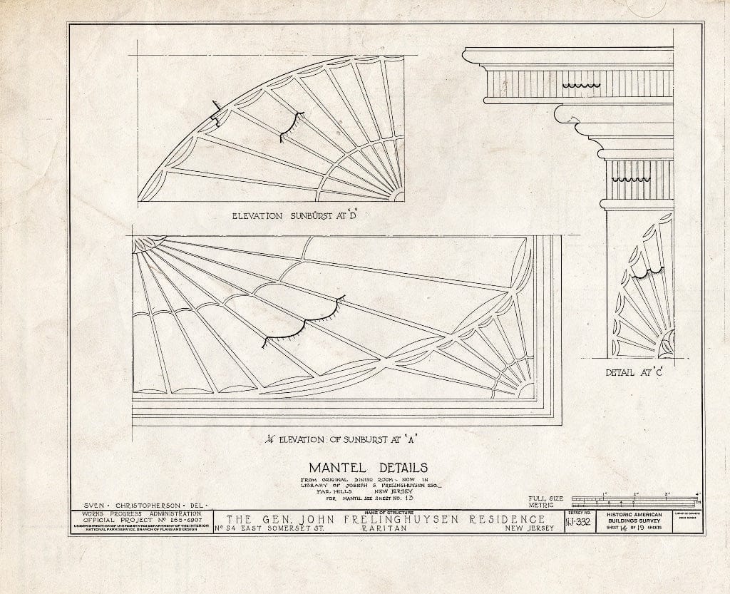Blueprint HABS NJ,18-RAR,1- (Sheet 14 of 19) - General John Frelinghuysen House, 54 East Somerset Street, Raritan, Somerset County, NJ