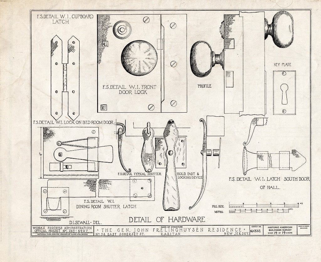 Blueprint HABS NJ,18-RAR,1- (Sheet 19 of 19) - General John Frelinghuysen House, 54 East Somerset Street, Raritan, Somerset County, NJ