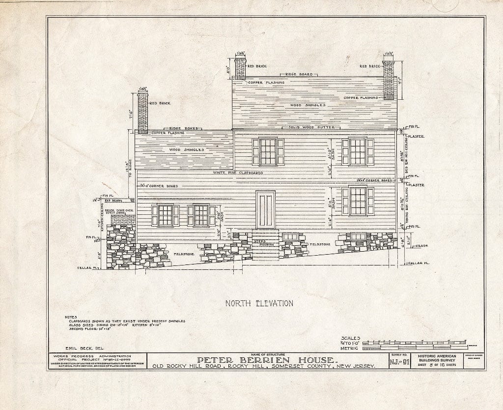 Blueprint HABS NJ,18-ROHI,2- (Sheet 8 of 16) - Peter Berrien House, Old Rocky Hill Road, Rocky Hill, Somerset County, NJ