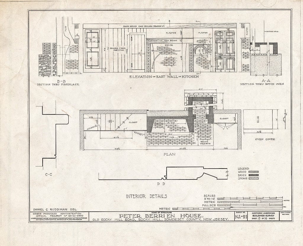 Blueprint HABS NJ,18-ROHI,2- (Sheet 13 of 16) - Peter Berrien House, Old Rocky Hill Road, Rocky Hill, Somerset County, NJ