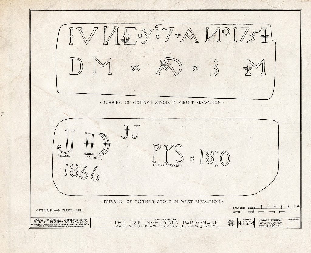 Blueprint HABS NJ,18-SOMVI,2- (Sheet 13 of 14) - Frelinghuysen Parsonage, Washington Place, Somerville, Somerset County, NJ