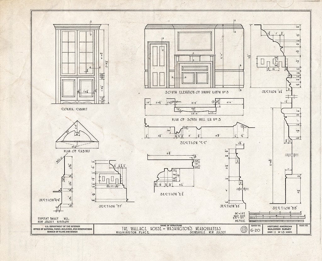 Blueprint HABS NJ,18-SOMVI,1- (Sheet 11 of 13) - Wallace House, Washington Place, Somerville, Somerset County, NJ