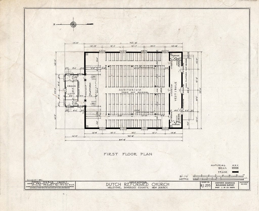 Blueprint HABS NJ,18-MIL,2- (Sheet 1 of 13) - Dutch Reformed Church, Amwell Road & Main Street, Millstone, Somerset County, NJ