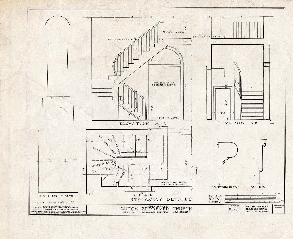 Blueprint HABS NJ,18-MIL,2- (Sheet 11 of 13) - Dutch Reformed Church, Amwell Road & Main Street, Millstone, Somerset County, NJ