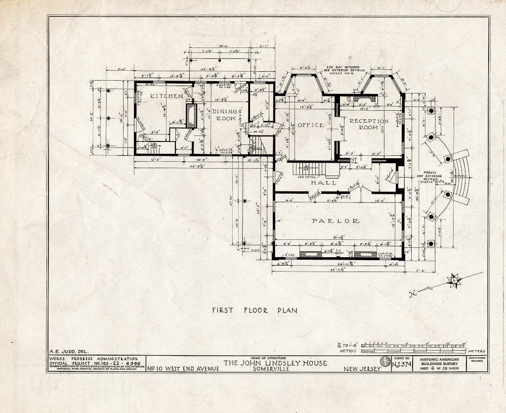 Blueprint HABS NJ,18-SOMVI,3- (Sheet 6 of 28) - John Lindsley House, 10 West End Avenue, Somerville, Somerset County, NJ
