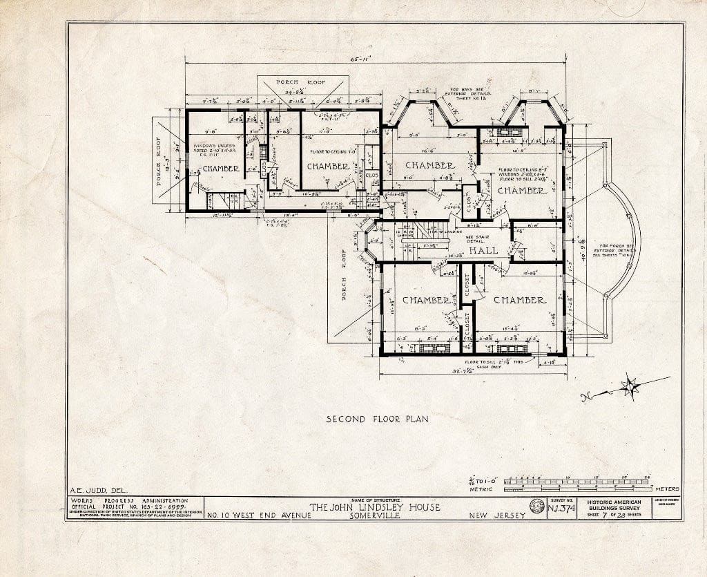 Blueprint HABS NJ,18-SOMVI,3- (Sheet 7 of 28) - John Lindsley House, 10 West End Avenue, Somerville, Somerset County, NJ