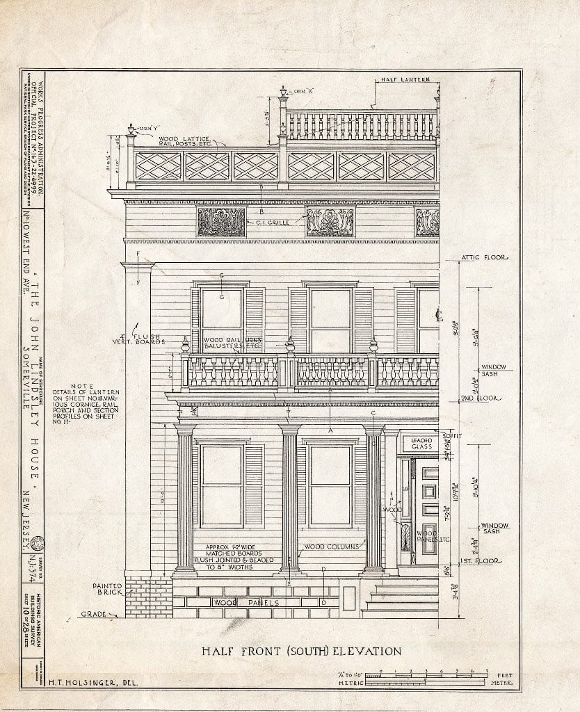 Blueprint HABS NJ,18-SOMVI,3- (Sheet 10 of 28) - John Lindsley House, 10 West End Avenue, Somerville, Somerset County, NJ