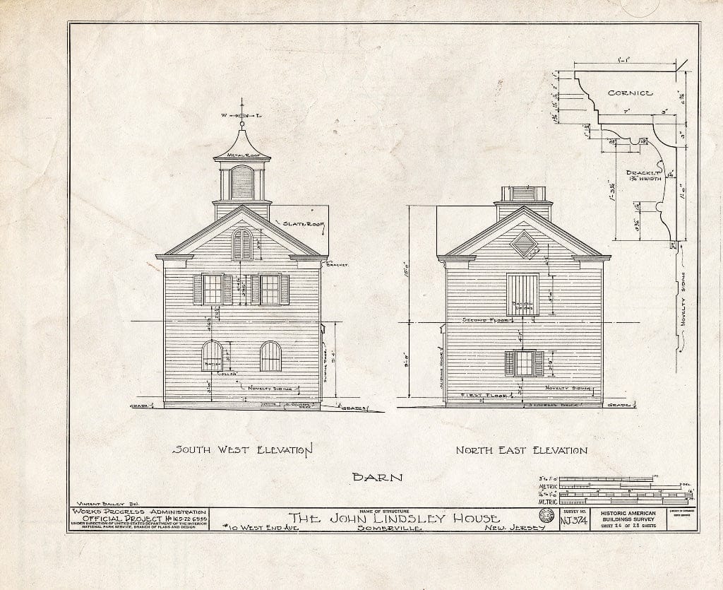 Blueprint HABS NJ,18-SOMVI,3- (Sheet 26 of 28) - John Lindsley House, 10 West End Avenue, Somerville, Somerset County, NJ