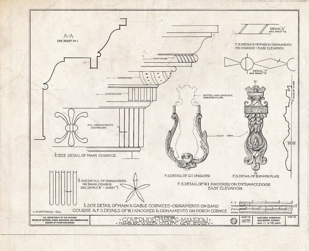 Blueprint HABS NJ,19-HAMB,1- (Sheet 11 of 19) - Governor Haines Mansion, Hamburg, Sussex County, NJ