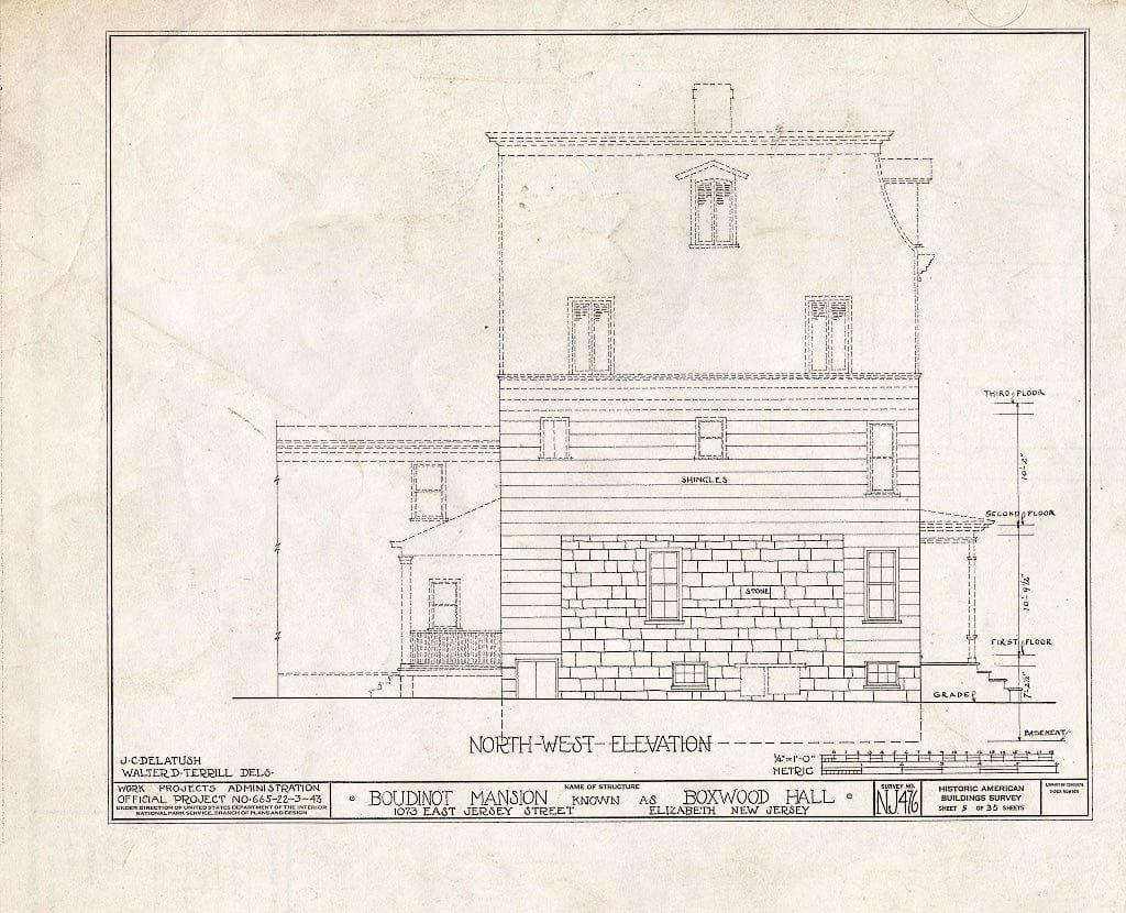 Blueprint HABS NJ,20-ELI,11- (Sheet 5 of 35) - Boudinot Mansion, 1073 East Jersey Avenue, Elizabeth, Union County, NJ