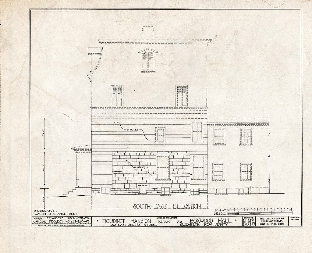 Blueprint HABS NJ,20-ELI,11- (Sheet 6 of 35) - Boudinot Mansion, 1073 East Jersey Avenue, Elizabeth, Union County, NJ