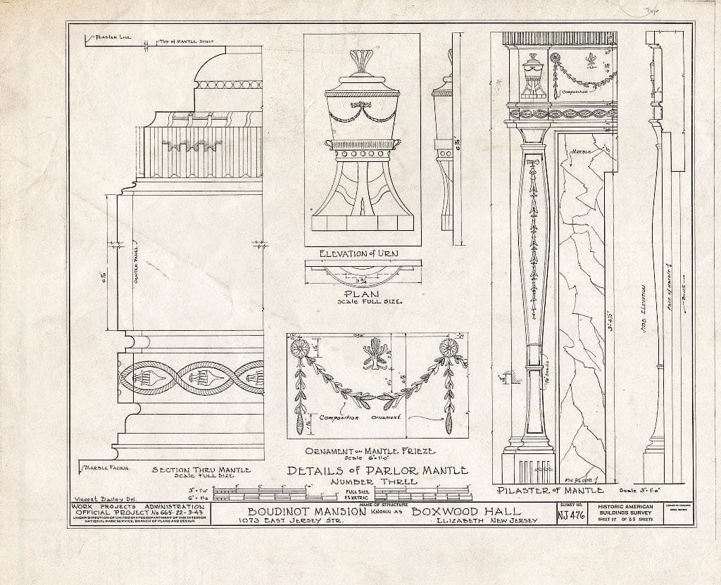 Blueprint HABS NJ,20-ELI,11- (Sheet 17 of 35) - Boudinot Mansion, 1073 East Jersey Avenue, Elizabeth, Union County, NJ