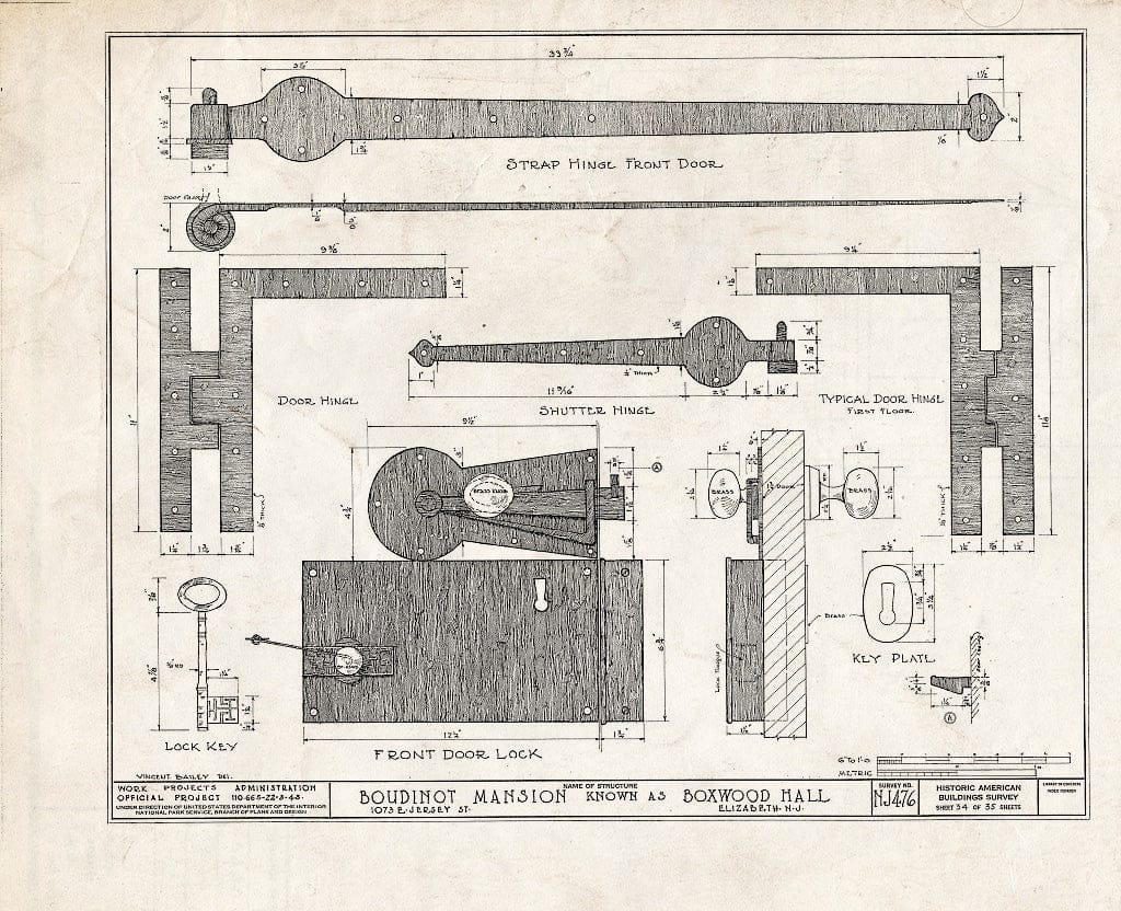 Blueprint HABS NJ,20-ELI,11- (Sheet 34 of 35) - Boudinot Mansion, 1073 East Jersey Avenue, Elizabeth, Union County, NJ