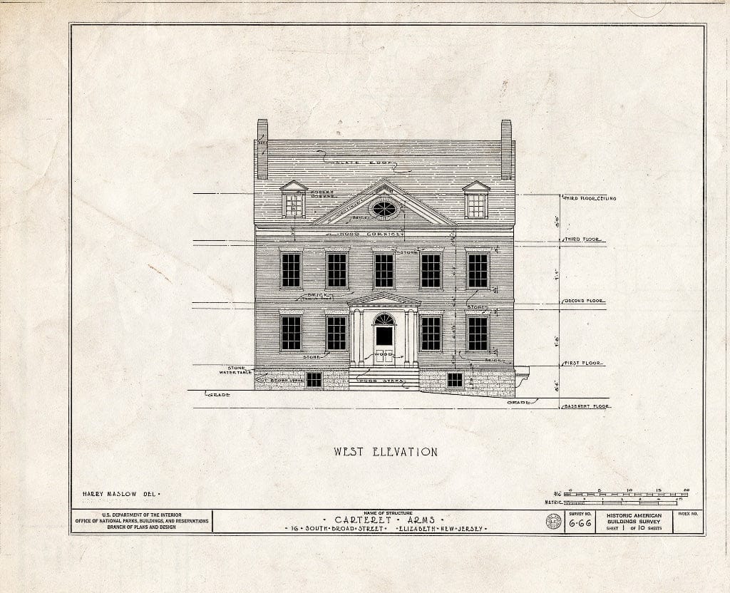 Blueprint HABS NJ,20-ELI,7- (Sheet 1 of 10) - Carteret Arms, 16 South Broad Street, Elizabeth, Union County, NJ