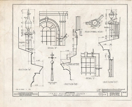 Blueprint 4. Details - First Presbyterian Church, Broad Street, Elizabeth, Union County, NJ