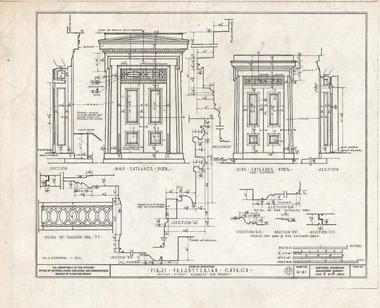 Blueprint 5. Door Details - First Presbyterian Church, Broad Street, Elizabeth, Union County, NJ
