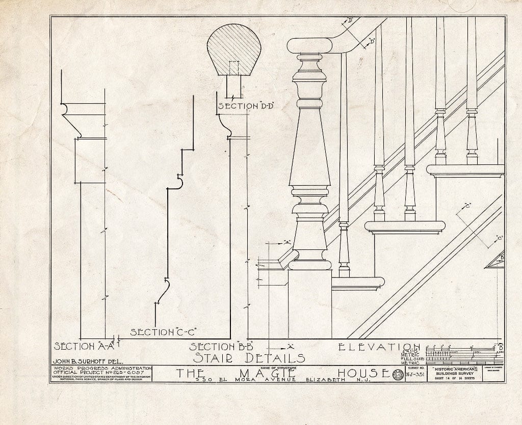Blueprint HABS NJ,20-ELI,9- (Sheet 14 of 14) - Magie House, 330 Elmora Avenue, Elizabeth, Union County, NJ