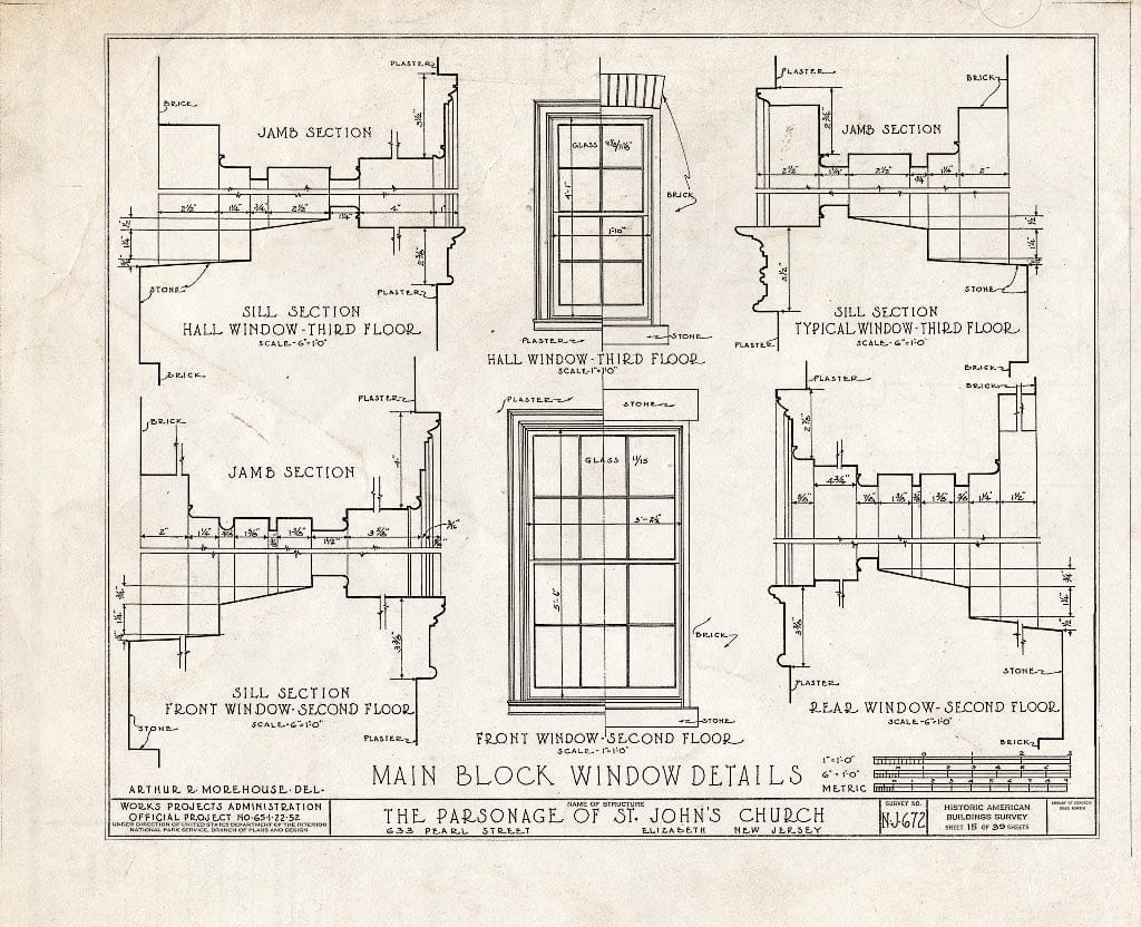 Blueprint HABS NJ,20-ELI,12- (Sheet 15 of 39) - St. John's Church, Parsonage, 633 Pearl Street, Elizabeth, Union County, NJ