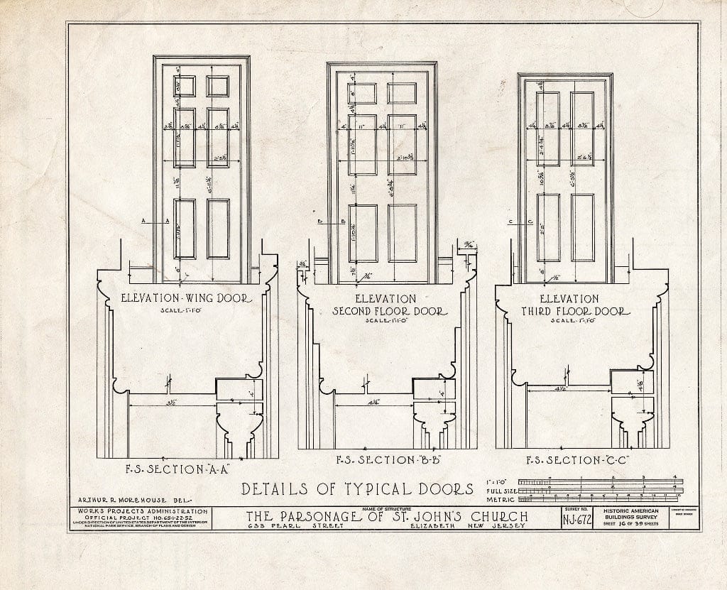 Blueprint HABS NJ,20-ELI,12- (Sheet 16 of 39) - St. John's Church, Parsonage, 633 Pearl Street, Elizabeth, Union County, NJ