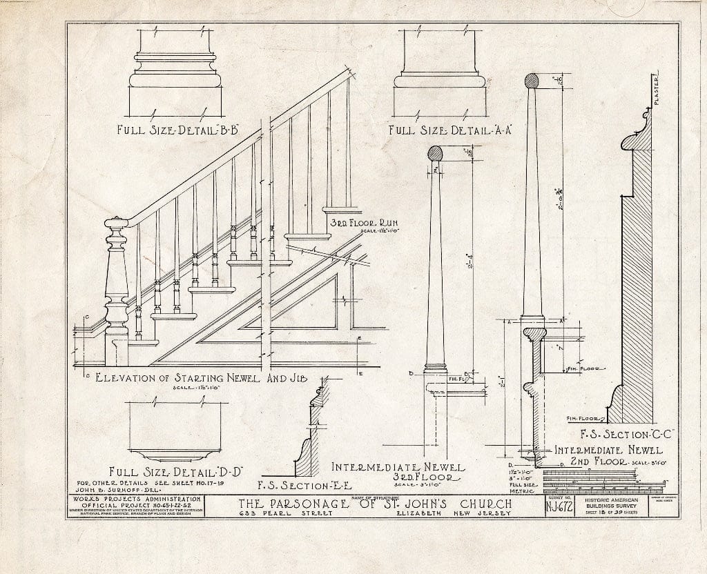 Blueprint HABS NJ,20-ELI,12- (Sheet 18 of 39) - St. John's Church, Parsonage, 633 Pearl Street, Elizabeth, Union County, NJ