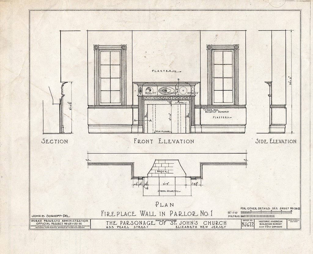 Blueprint HABS NJ,20-ELI,12- (Sheet 23 of 39) - St. John's Church, Parsonage, 633 Pearl Street, Elizabeth, Union County, NJ