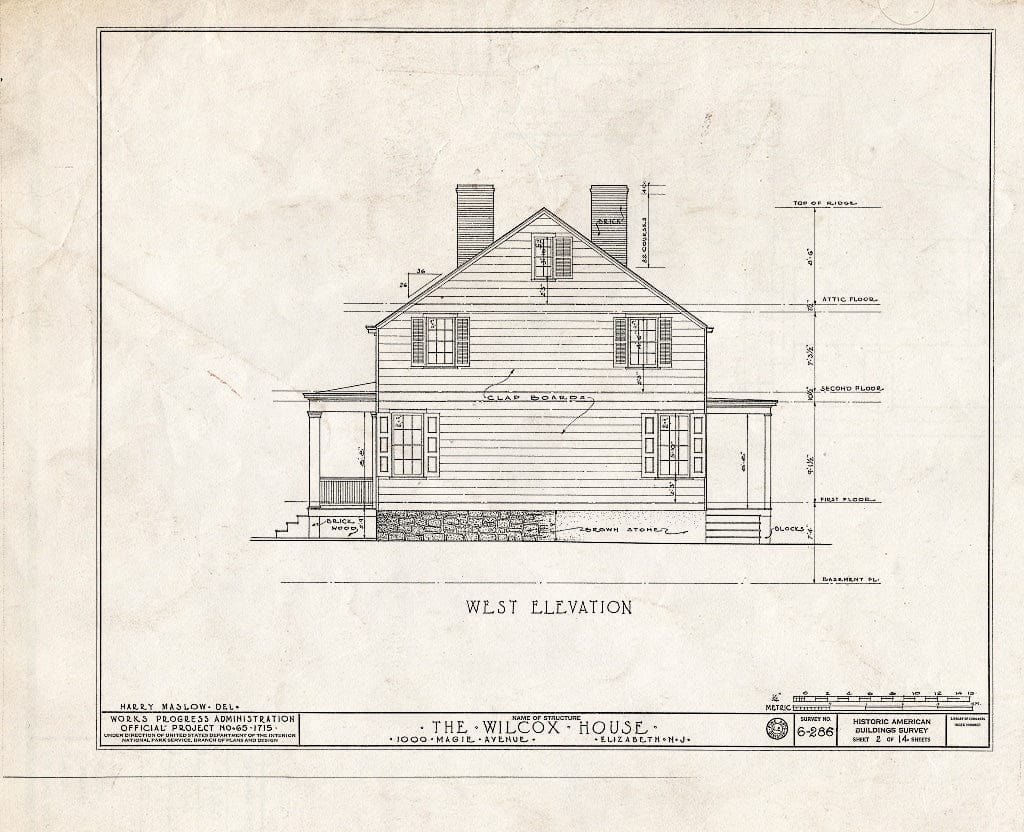 Blueprint HABS NJ,20-ELI,8- (Sheet 2 of 14) - Wilcox House, 1000 Magie Avenue, Elizabeth, Union County, NJ