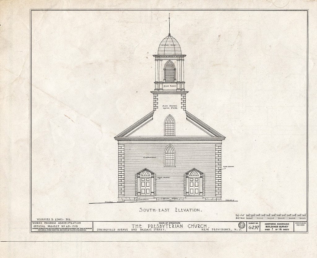 Blueprint HABS NJ,20-NEWP,1- (Sheet 1 of 14) - Presbyterian Church, Springfield Avenue & Passaic Street, New Providence, Union County, NJ