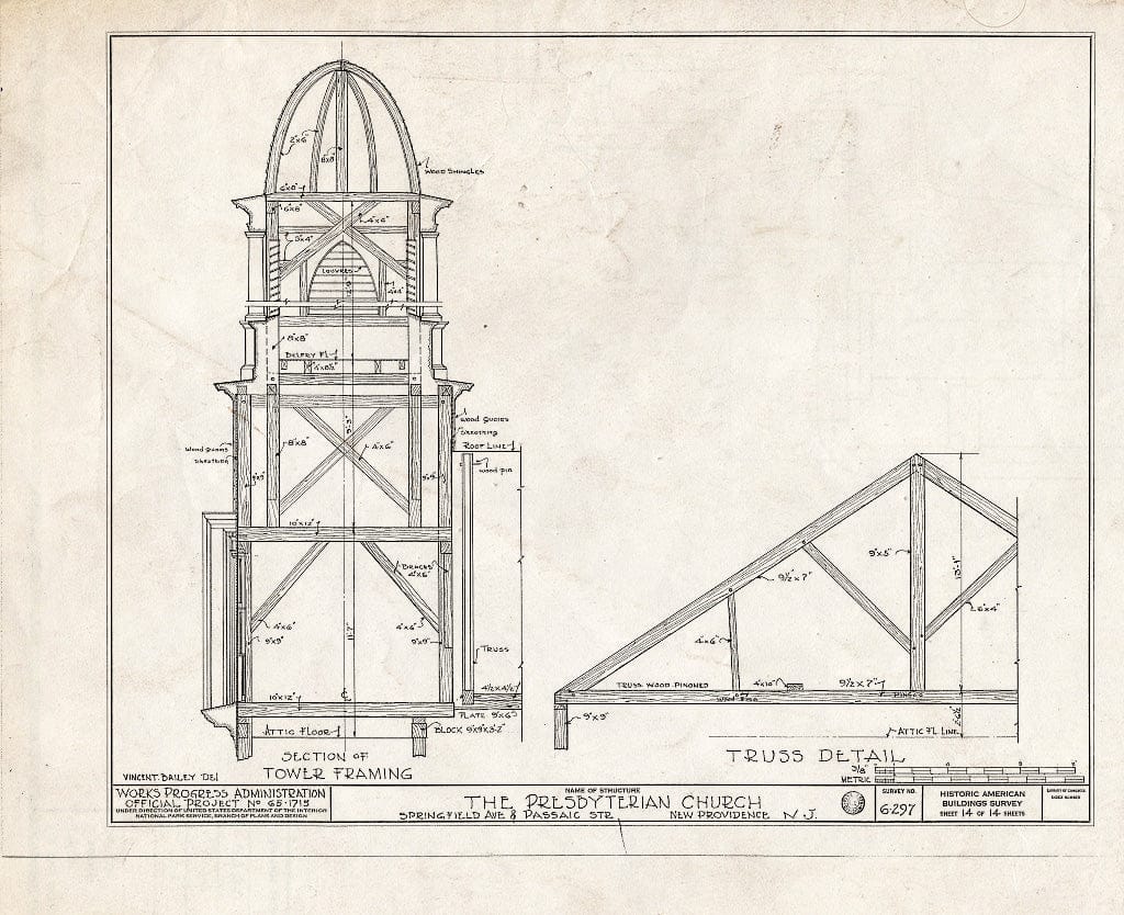 Blueprint HABS NJ,20-NEWP,1- (Sheet 14 of 14) - Presbyterian Church, Springfield Avenue & Passaic Street, New Providence, Union County, NJ