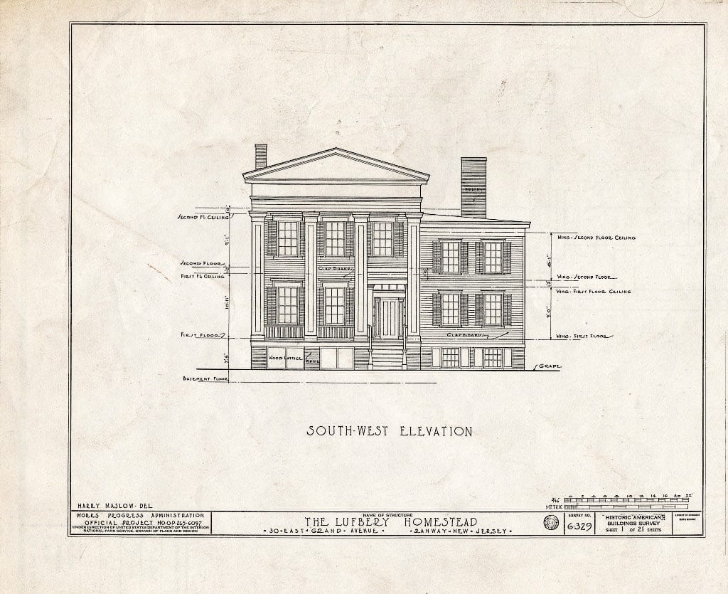 Blueprint HABS NJ,20-RAH,2- (Sheet 1 of 21) - Lufberry Homestead, 30 East Grand Avenue, Rahway, Union County, NJ