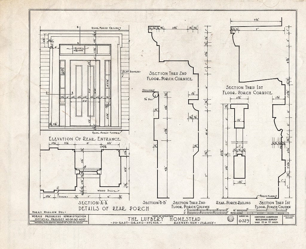 Blueprint HABS NJ,20-RAH,2- (Sheet 10 of 21) - Lufberry Homestead, 30 East Grand Avenue, Rahway, Union County, NJ