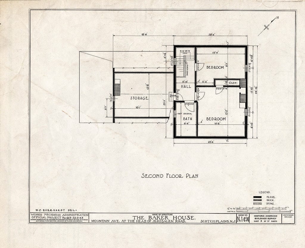 Blueprint HABS NJ,20-SCOPL,4- (Sheet 3 of 15) - Baker House, 2511 Mountain Avenue & Jerusalem Road, Scotch Plains, Union County, NJ