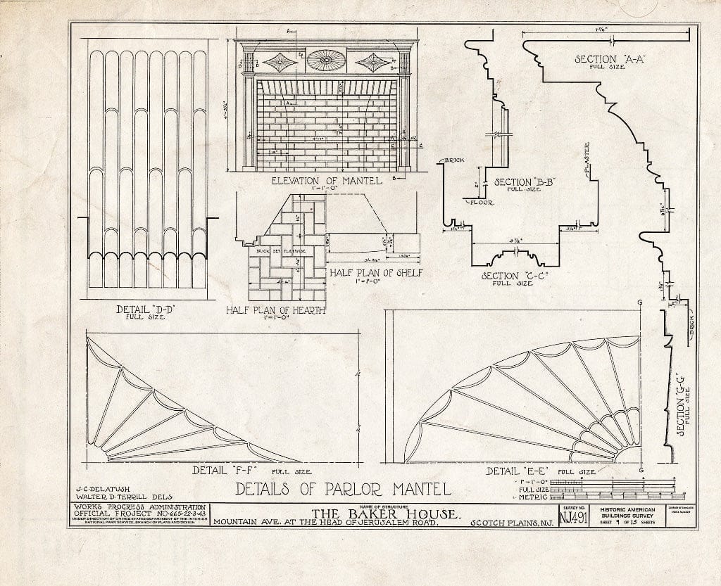 Blueprint HABS NJ,20-SCOPL,4- (Sheet 9 of 15) - Baker House, 2511 Mountain Avenue & Jerusalem Road, Scotch Plains, Union County, NJ
