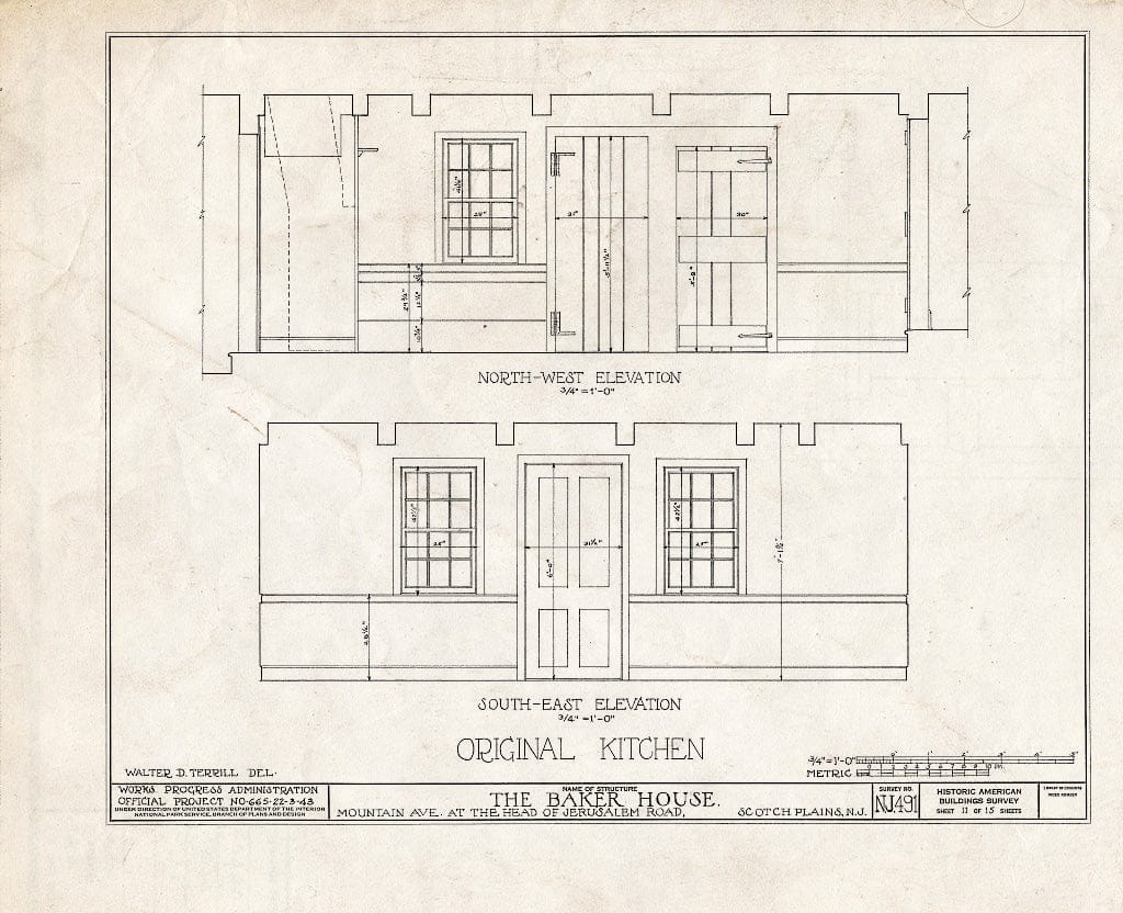 Blueprint HABS NJ,20-SCOPL,4- (Sheet 11 of 15) - Baker House, 2511 Mountain Avenue & Jerusalem Road, Scotch Plains, Union County, NJ